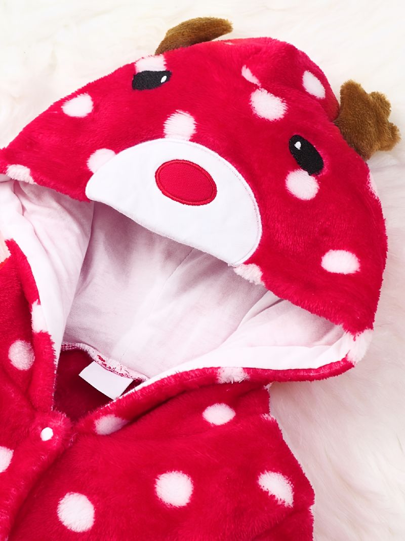 Piger Polka Dots Jumpsuit Med Hætte Babytøj Romper Med Hjorteører Jul Til Vinter