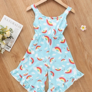 Piger Rainbow Cloud Print Suspender Jumpsuit