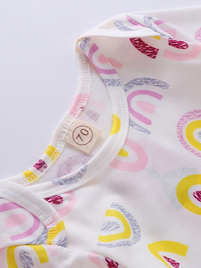 Regnbueprint Til Piger Langærmet Jumpsuit + Ensfarvet Flæse-shorts Sæt Babytøj Til Forår Efterår