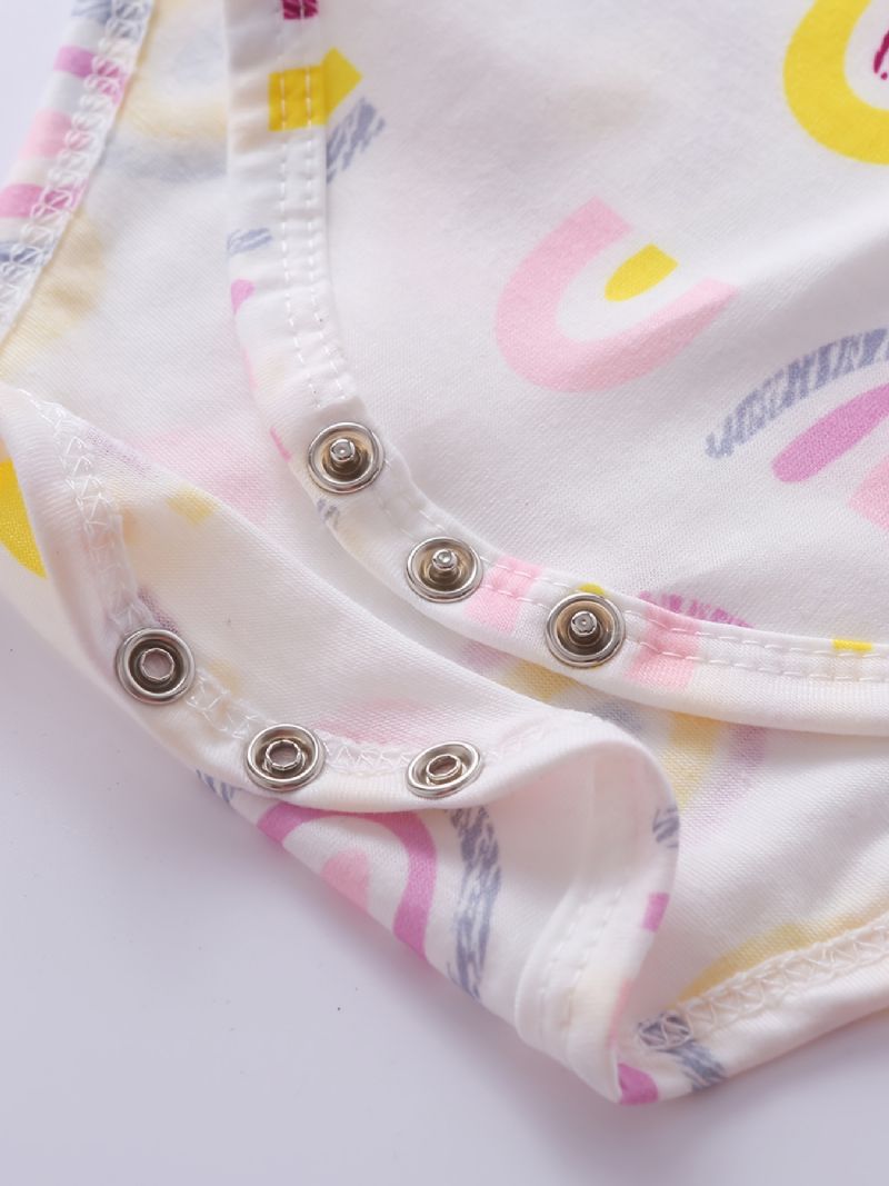 Regnbueprint Til Piger Langærmet Jumpsuit + Ensfarvet Flæse-shorts Sæt Babytøj Til Forår Efterår