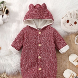 Rose Rød Flannel Fleece Jumpsuit Med Hætte