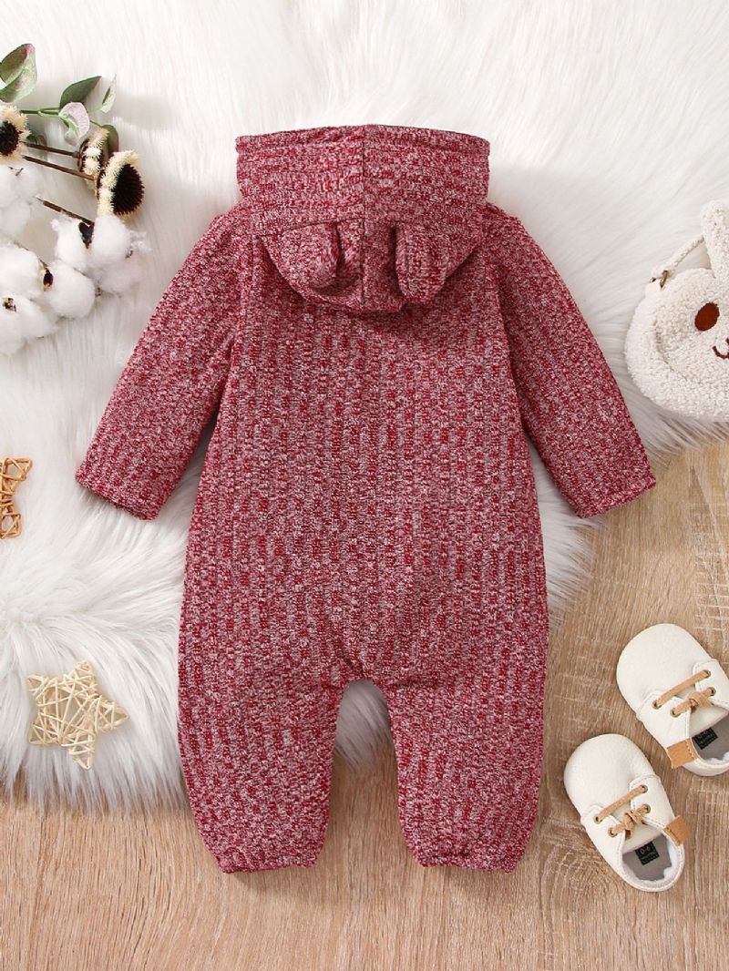 Rose Rød Flannel Fleece Jumpsuit Med Hætte