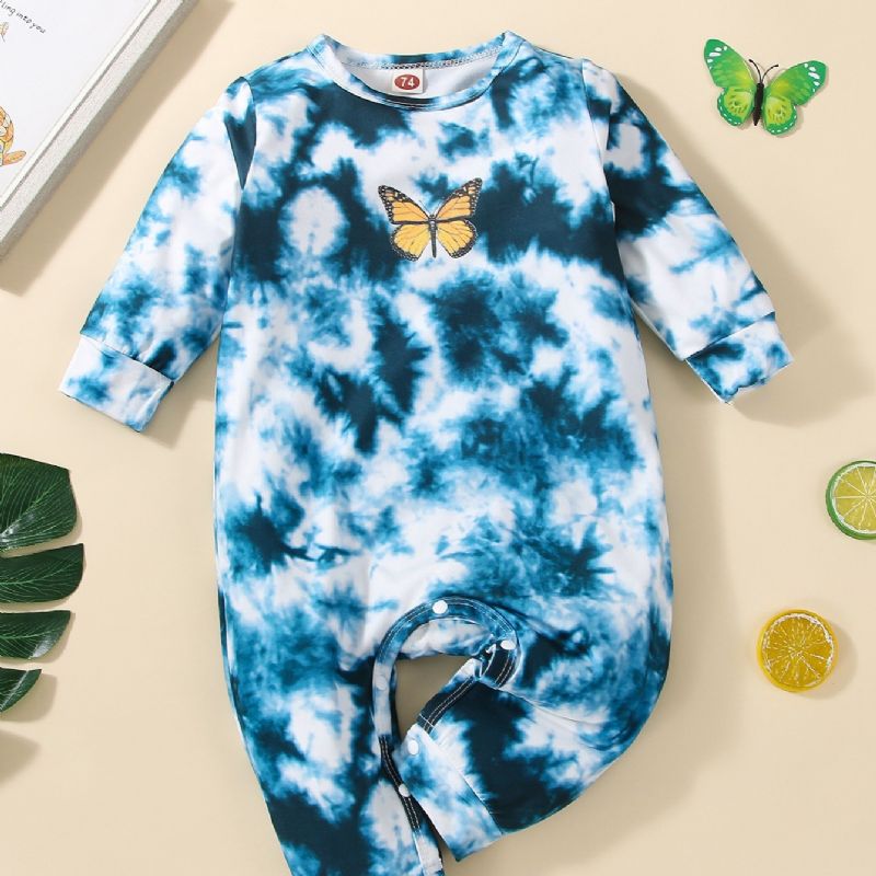 Småbørn Drenge Og Piger Langærmede Tie Dye Butterfly Print Jumpsuit Romper Til Vinter