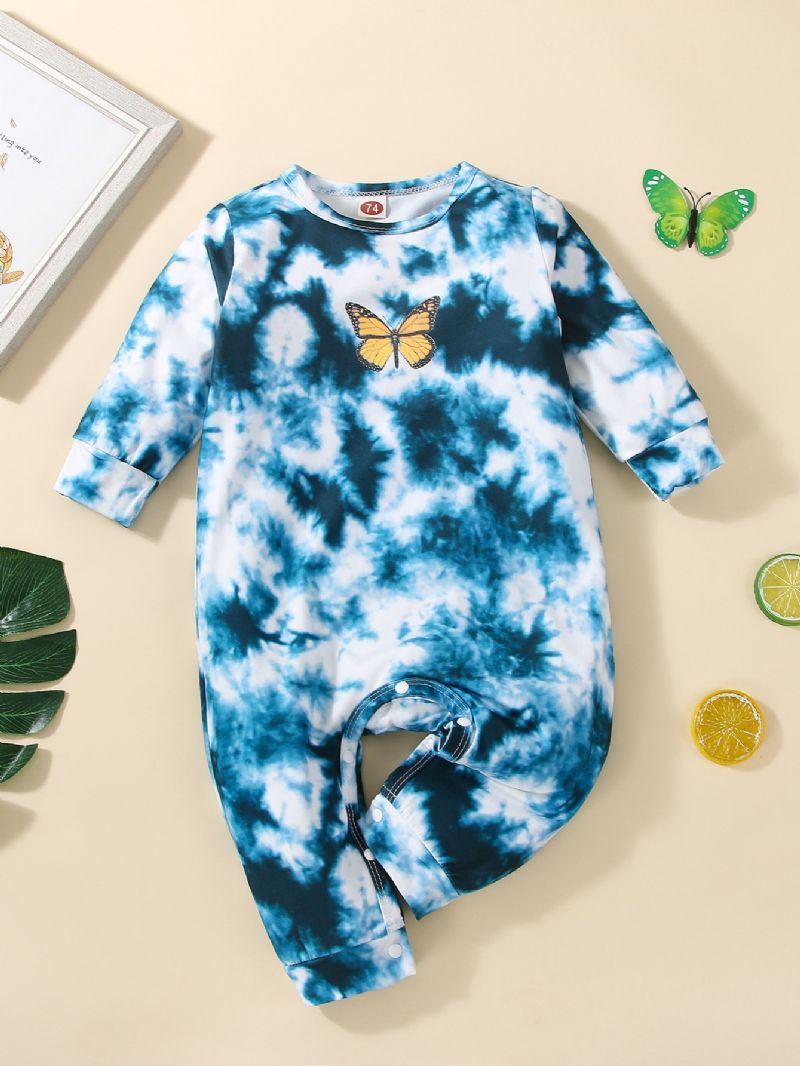 Småbørn Drenge Og Piger Langærmede Tie Dye Butterfly Print Jumpsuit Romper Til Vinter