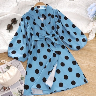 Småbørnspiger Solid Polka Dots Pufærmet Jumpsuit Med Krave