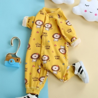 Spædbarn Baby Plys Varm Romper Tegnefilm Løve Print Langærmede Jumpsuit Vinter Til Drenge Piger Børn Tøj