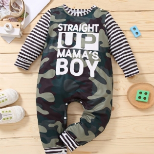 Spædbarn Romper Bogstavtryk Stribede Lange Ærmer Splejsning Camouflage Rundhals Jumpsuit Til Baby Drenge Piger Børn Tøj