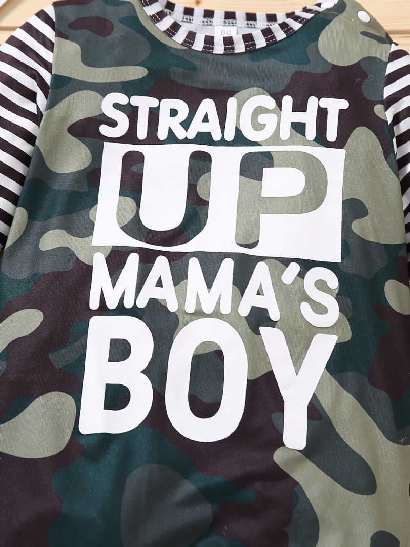 Spædbarn Romper Bogstavtryk Stribede Lange Ærmer Splejsning Camouflage Rundhals Jumpsuit Til Baby Drenge Piger Børn Tøj