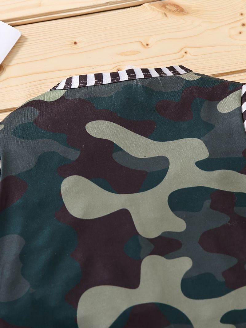 Spædbarn Romper Bogstavtryk Stribede Lange Ærmer Splejsning Camouflage Rundhals Jumpsuit Til Baby Drenge Piger Børn Tøj