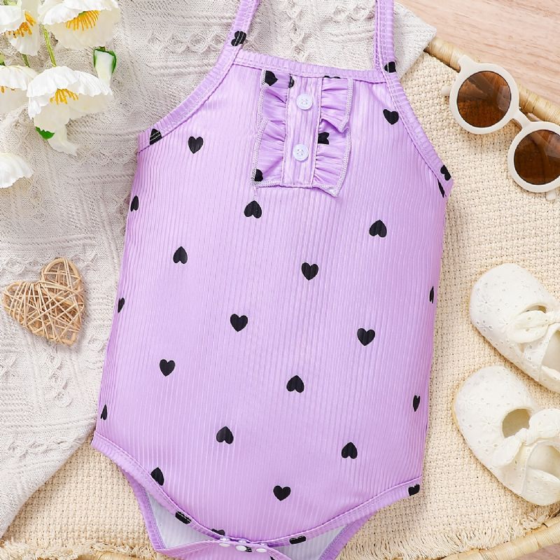 Spædbarn Romper Hjerte Print Cami Top Jumpsuit Sommer Til Baby Piger Småbørn Tøj