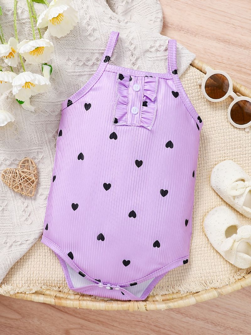 Spædbarn Romper Hjerte Print Cami Top Jumpsuit Sommer Til Baby Piger Småbørn Tøj