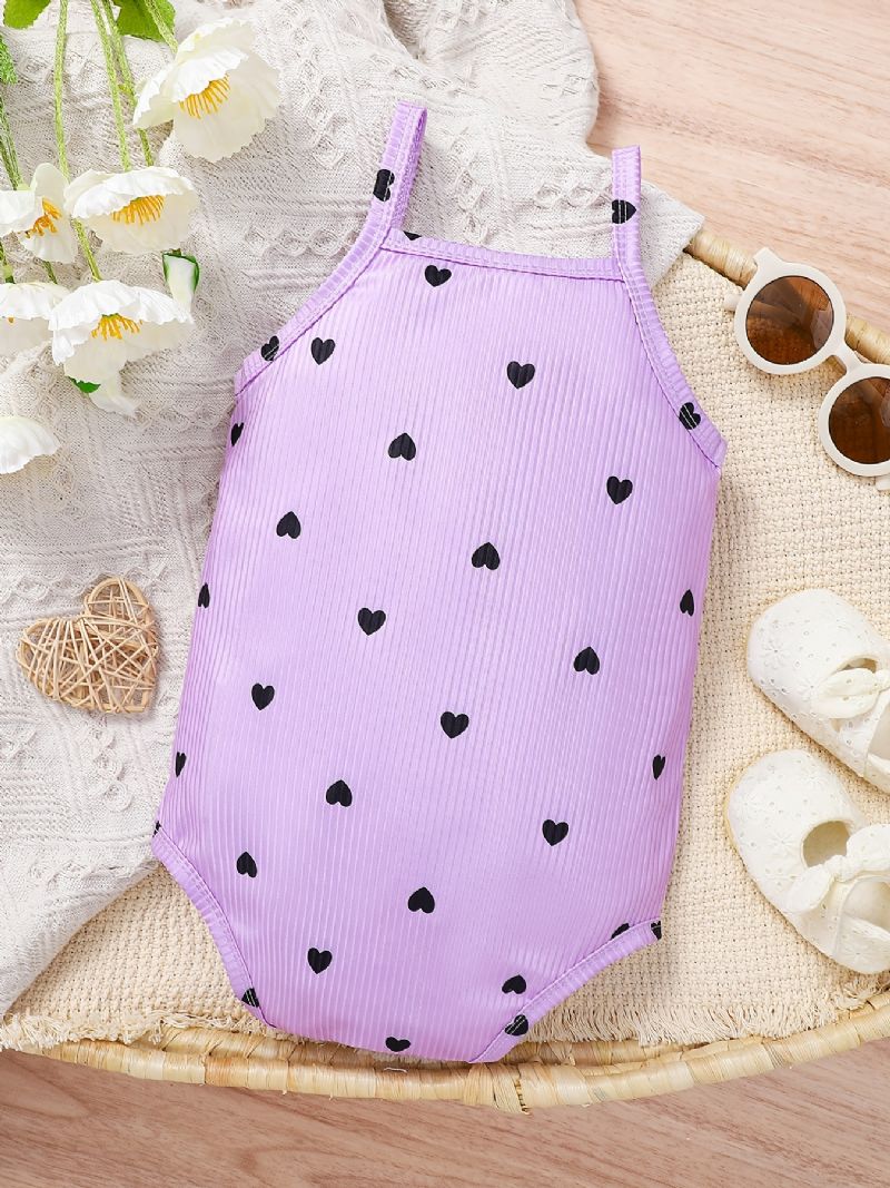 Spædbarn Romper Hjerte Print Cami Top Jumpsuit Sommer Til Baby Piger Småbørn Tøj