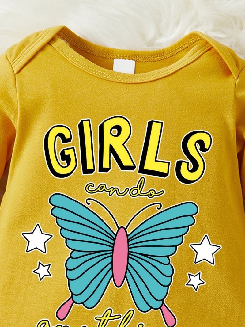 Spædbarn Romper Sommerfugl Brevtryk Langærmet Rundhals Jumpsuit Til Baby Piger Børn Tøj