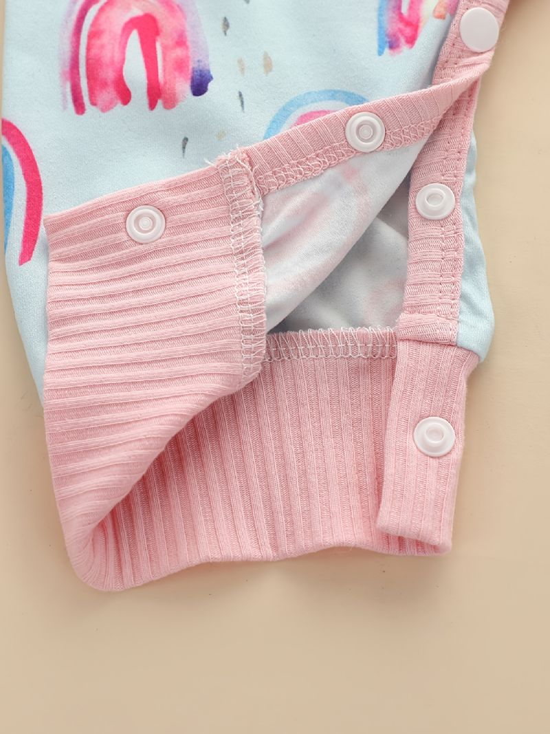 Spædbarnssplejsningsbukser Langærmet Regnbueprint Jumpsuit Til Babypiger Småbørnstøj