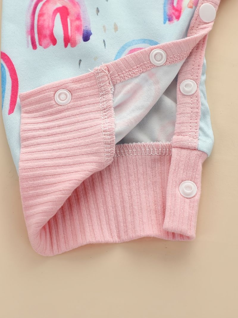 Spædbarnssplejsningsbukser Langærmet Regnbueprint Jumpsuit Til Babypiger Småbørnstøj