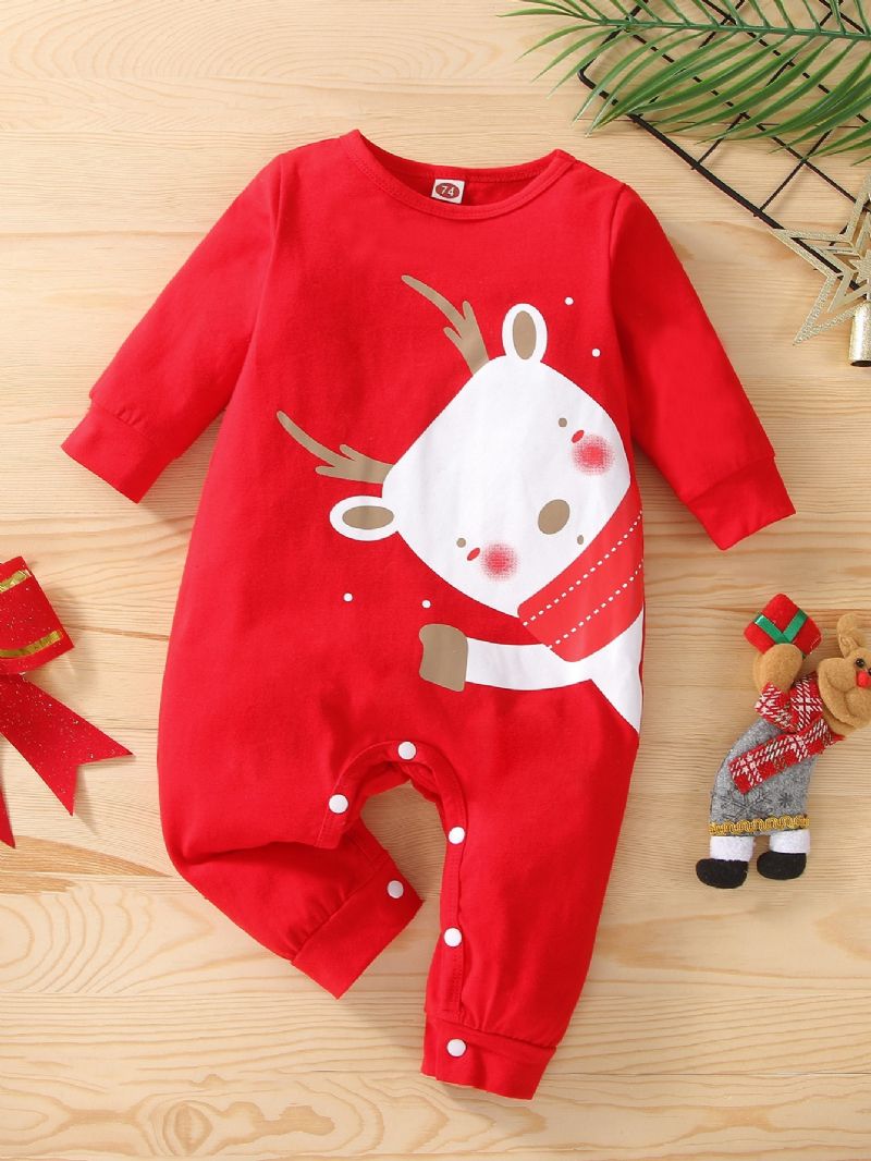 Spædbørn Baby Jul Outfit Rompers Print Langærmet Jumpsuit Drenge Piger