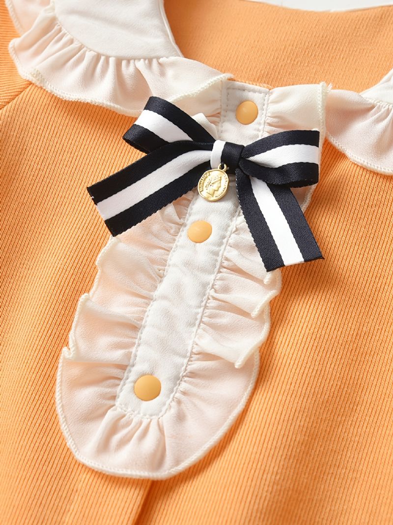 Spædbørn Baby Piger Dukke Krave Sløjfe Langærmet Flæsede Jumpsuit Børnetøj
