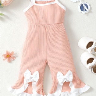 Spædbørn Baby Piger Sløjfe Flæse Ribbet Strikket Cami Flare Leg Jumpsuit