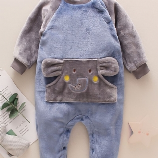 Spædbørn Elefant Pocket Romper Langærmet Rundhalset Fleece Varm Jumpsuit Baby Piger Drenge Børn Tøj