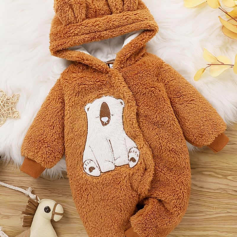 Spædbørns Hættetrøje Tegneseriedyr Langærmet Plys Jumpsuit Til Baby Drenge Piger Børn Tøj