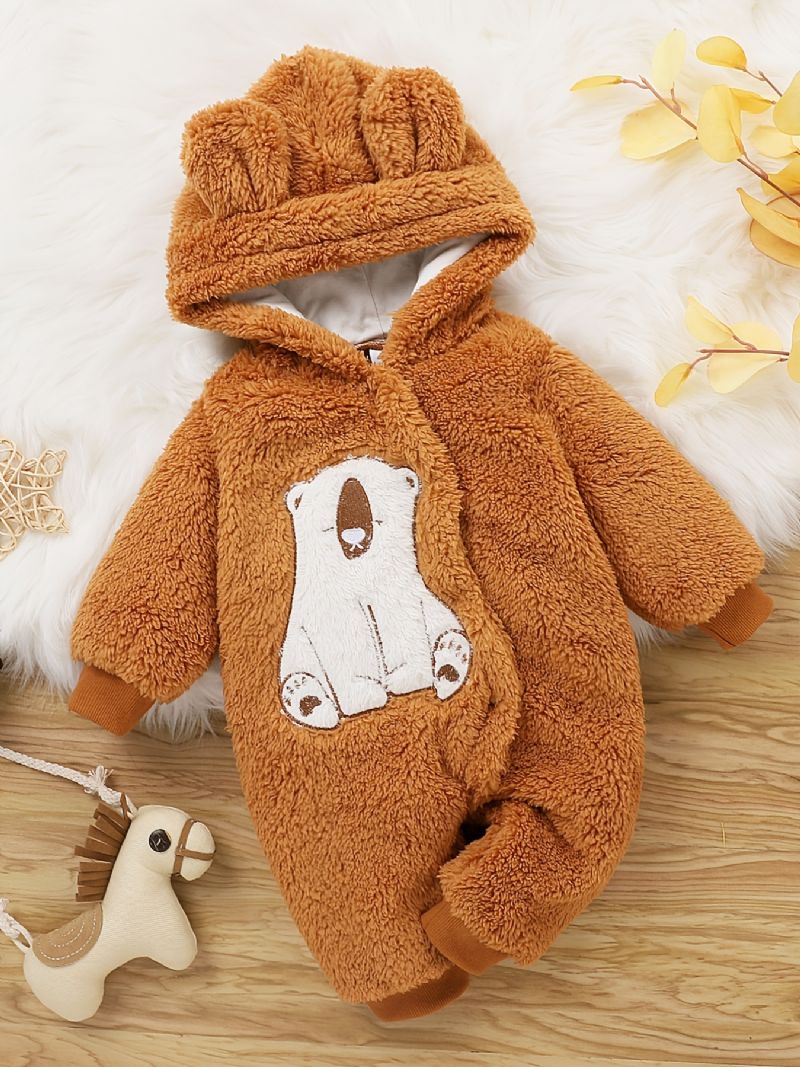 Spædbørns Hættetrøje Tegneseriedyr Langærmet Plys Jumpsuit Til Baby Drenge Piger Børn Tøj