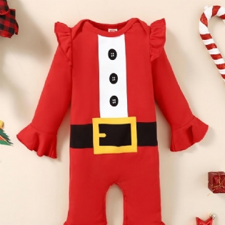 Toddler Baby Christmas Santa Claus Print Langærmet Jumpsuit Romper For Piger