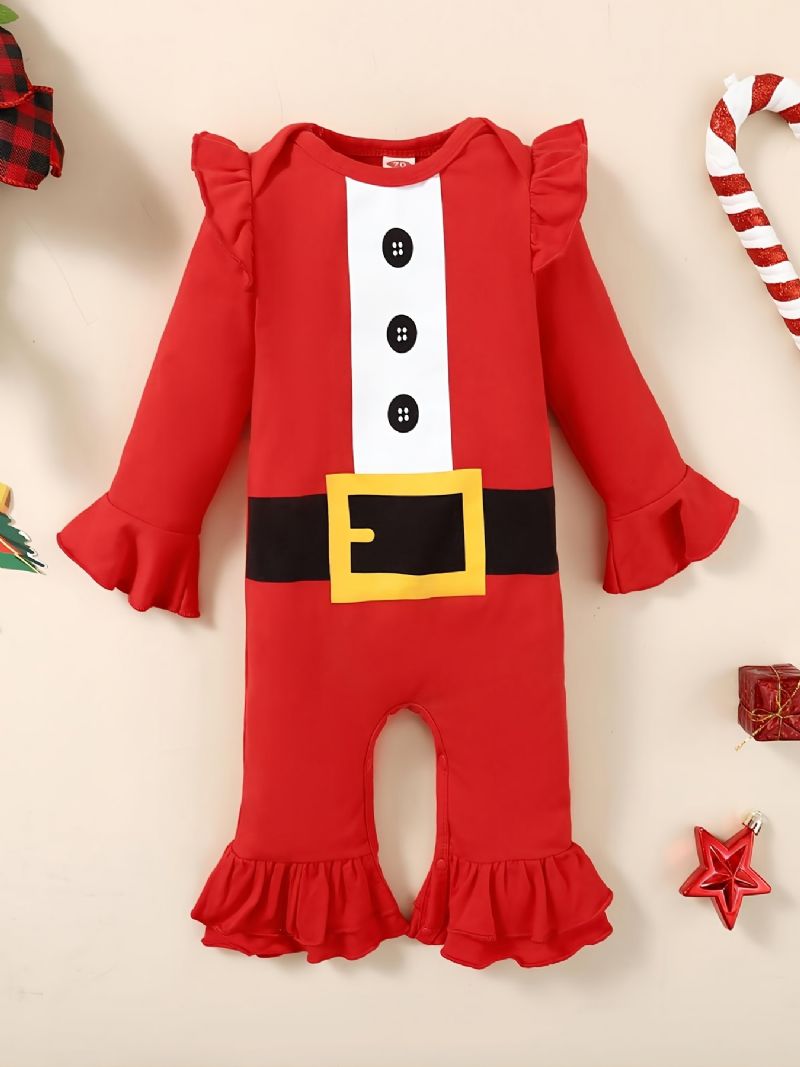 Toddler Baby Christmas Santa Claus Print Langærmet Jumpsuit Romper For Piger