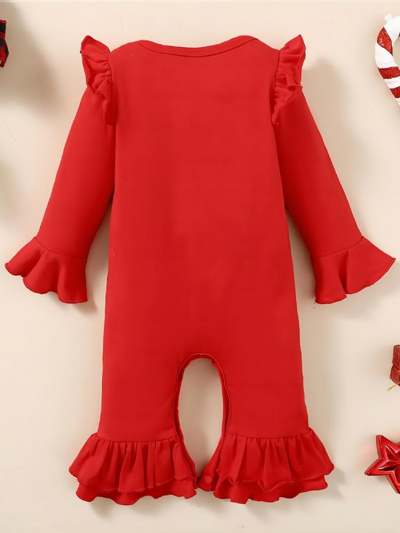 Toddler Baby Christmas Santa Claus Print Langærmet Jumpsuit Romper For Piger