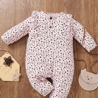 Toddler Baby Fuld Af Trykte Stjerner Langærmet Flæser Jumpsuit Romper Til Piger