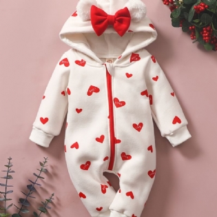Toddler Baby Heart Print Langærmet Jumpsuit Med Hætte Til Piger