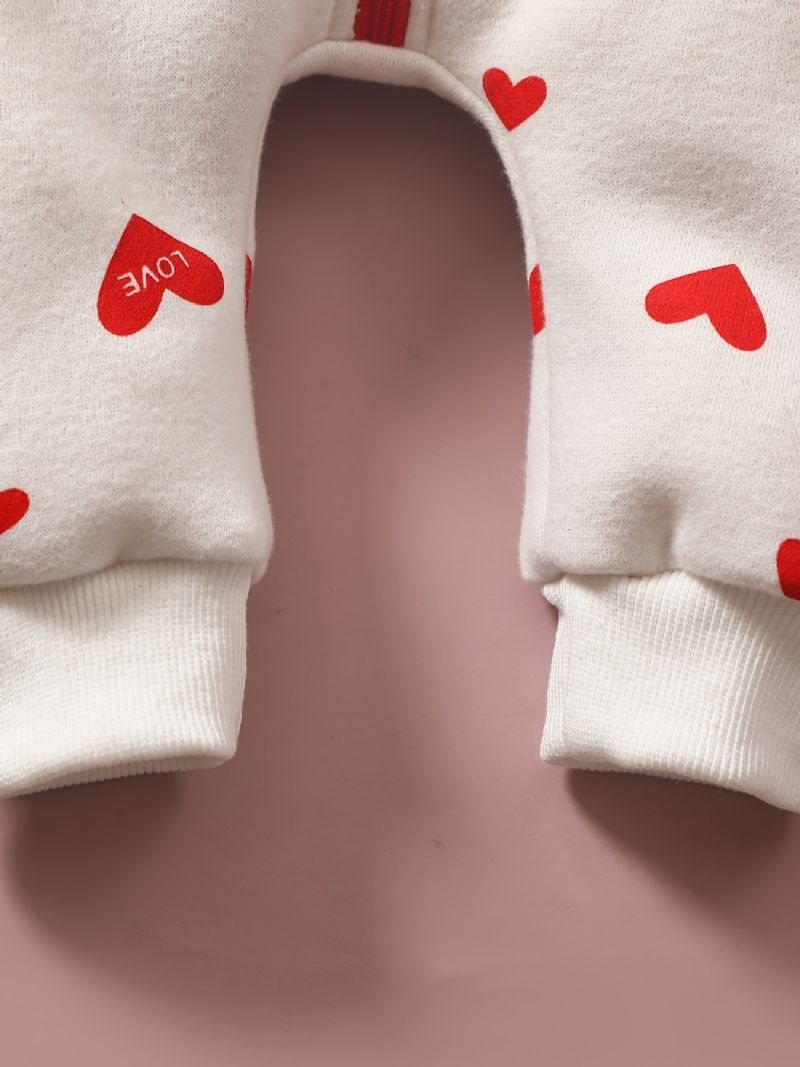 Toddler Baby Heart Print Langærmet Jumpsuit Med Hætte Til Piger