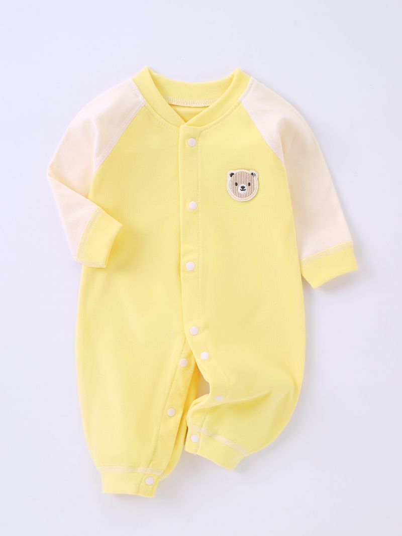 Toddler Baby Jumpsuit Bjørn Broderi Rund Hals Langærmet Rullebukser Til Drenge Piger