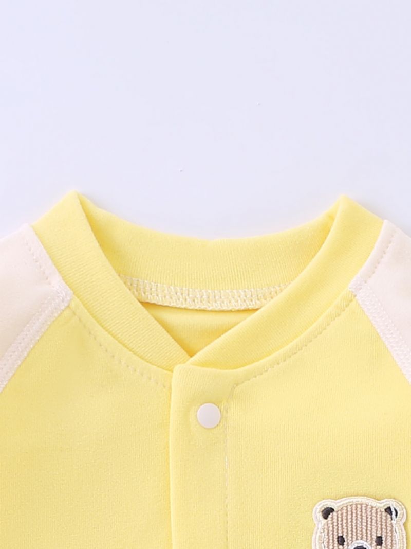 Toddler Baby Jumpsuit Bjørn Broderi Rund Hals Langærmet Rullebukser Til Drenge Piger