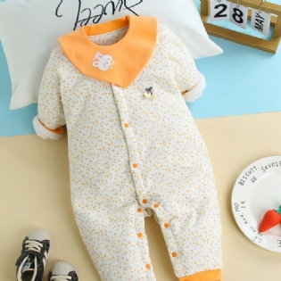 Toddler Baby Jumpsuit Blomsterprint Rund Hals Langærmet Varm Fortykningsbukser Til Piger Vinter