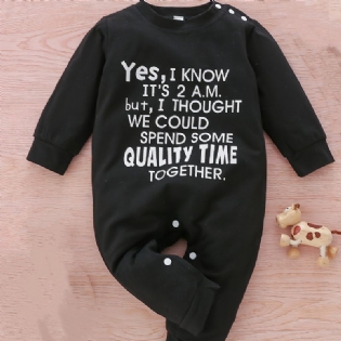 Toddler Baby Jumpsuit Brev Print Rundhals Langærmet Rullebukser Til Drenge Piger