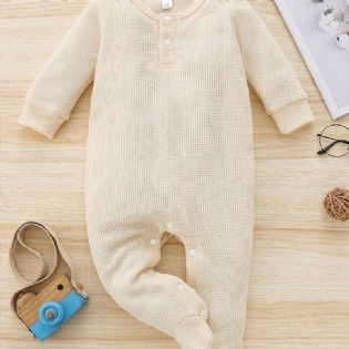 Toddler Baby Jumpsuit Ensfarvet Rund Hals Langærmet Bukser Til Drenge Piger