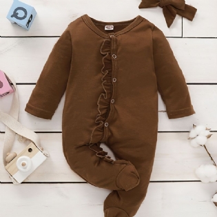 Toddler Baby Jumpsuit Flæsestrim Rund Hals Langærmet Rullebukser & Pandebånd Til Drenge Piger