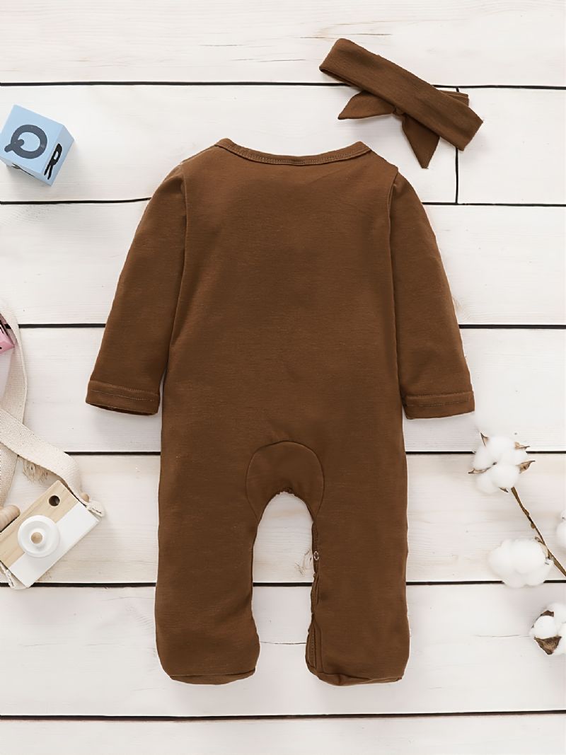 Toddler Baby Jumpsuit Flæsestrim Rund Hals Langærmet Rullebukser & Pandebånd Til Drenge Piger