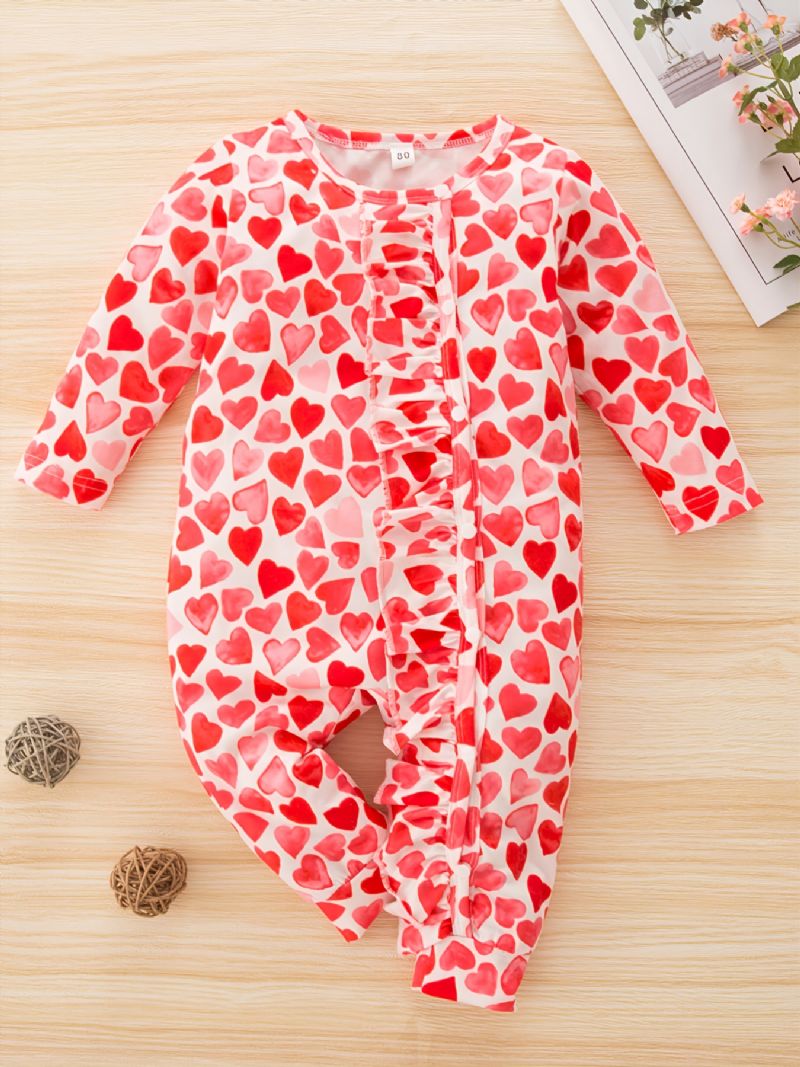 Toddler Baby Jumpsuit Heart Print Rundhals Langærmet Rullebukser Til Piger