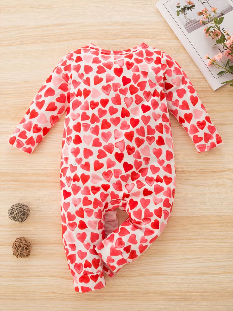 Toddler Baby Jumpsuit Heart Print Rundhals Langærmet Rullebukser Til Piger