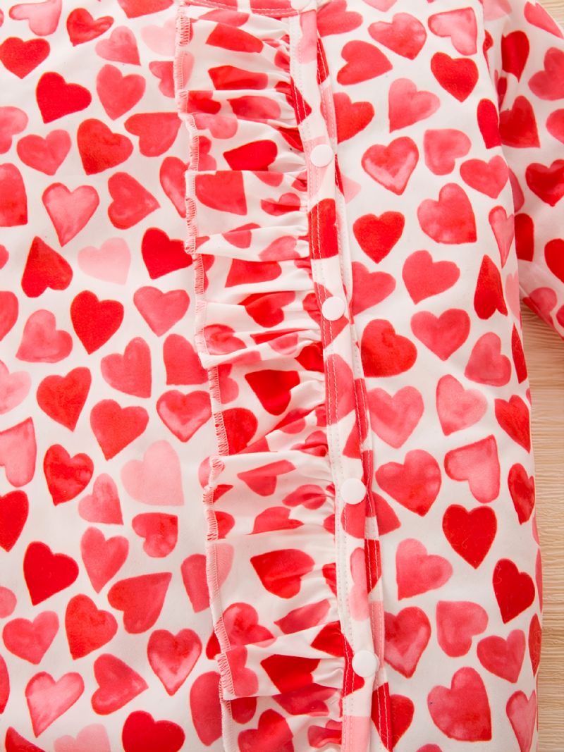 Toddler Baby Jumpsuit Heart Print Rundhals Langærmet Rullebukser Til Piger