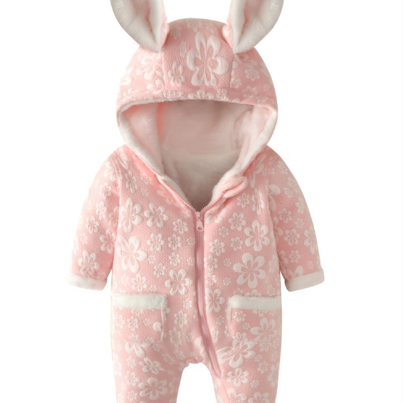 Toddler Baby Jumpsuit Kanin Blomster Print Langærmet Lynlås Romper Til Drenge Piger