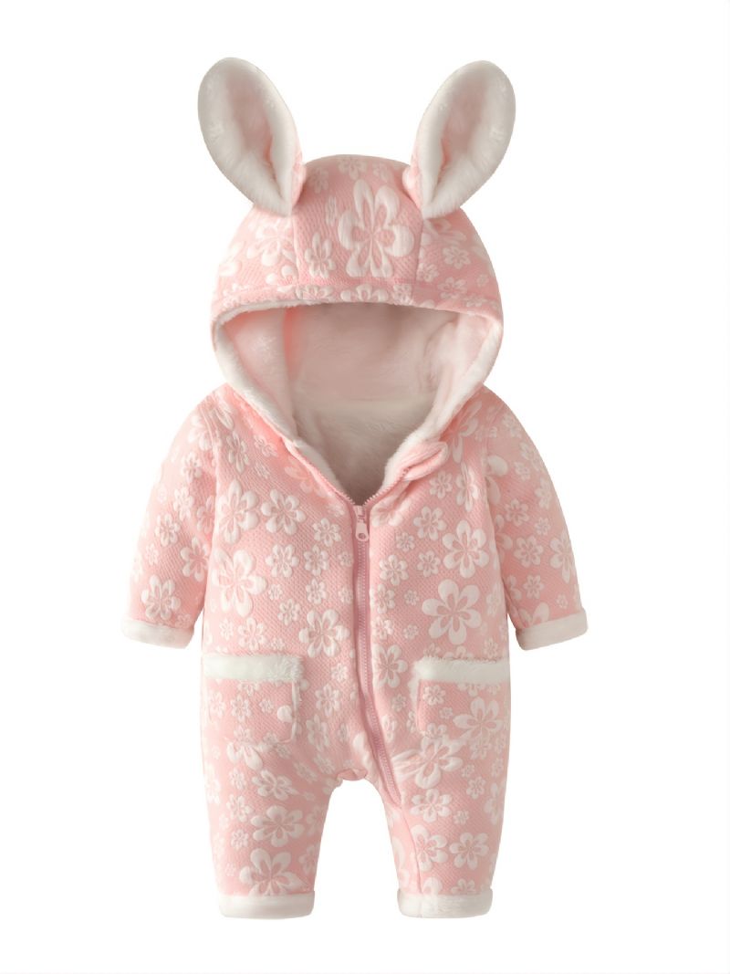 Toddler Baby Jumpsuit Kanin Blomster Print Langærmet Lynlås Romper Til Drenge Piger