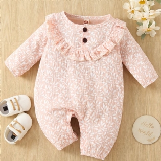 Toddler Baby Jumpsuit Leaf Print Rundhals Langærmet Romper For Drenge Piger