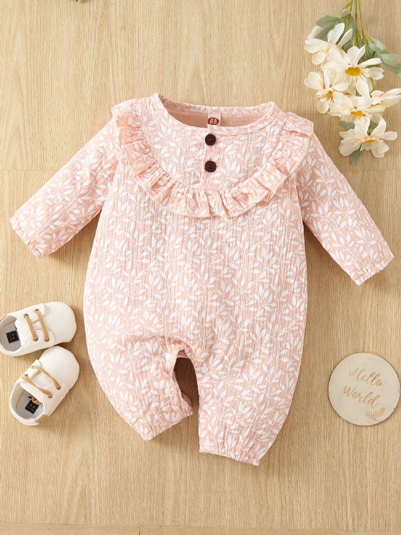 Toddler Baby Jumpsuit Leaf Print Rundhals Langærmet Romper For Drenge Piger