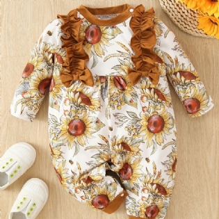 Toddler Baby Jumpsuit Solsikke Print Rundhals Langærmet Rullebukser Til Drenge Piger