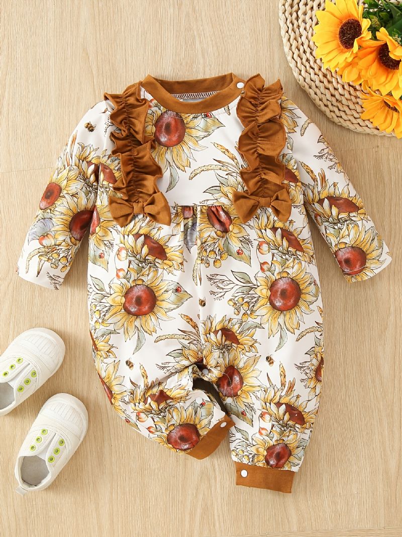 Toddler Baby Jumpsuit Solsikke Print Rundhals Langærmet Rullebukser Til Drenge Piger