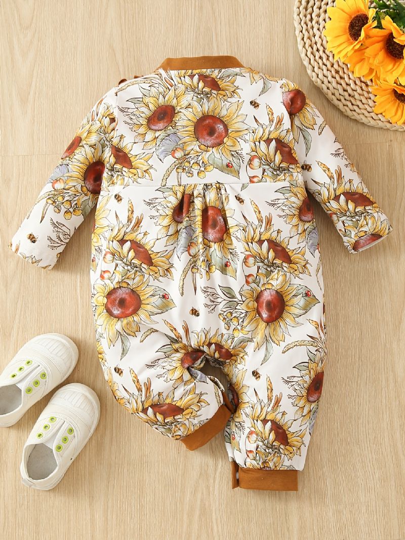 Toddler Baby Jumpsuit Solsikke Print Rundhals Langærmet Rullebukser Til Drenge Piger