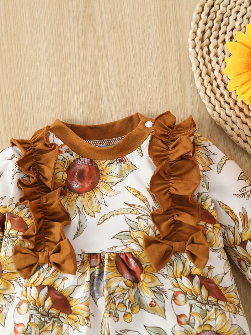 Toddler Baby Jumpsuit Solsikke Print Rundhals Langærmet Rullebukser Til Drenge Piger