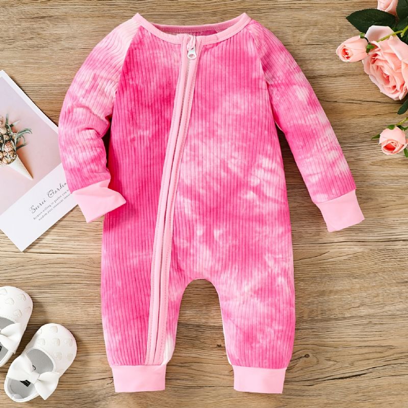 Toddler Baby Lynlås Jumpsuit Tie Dye Rund Hals Langærmet Rullebukser Til Drenge Piger